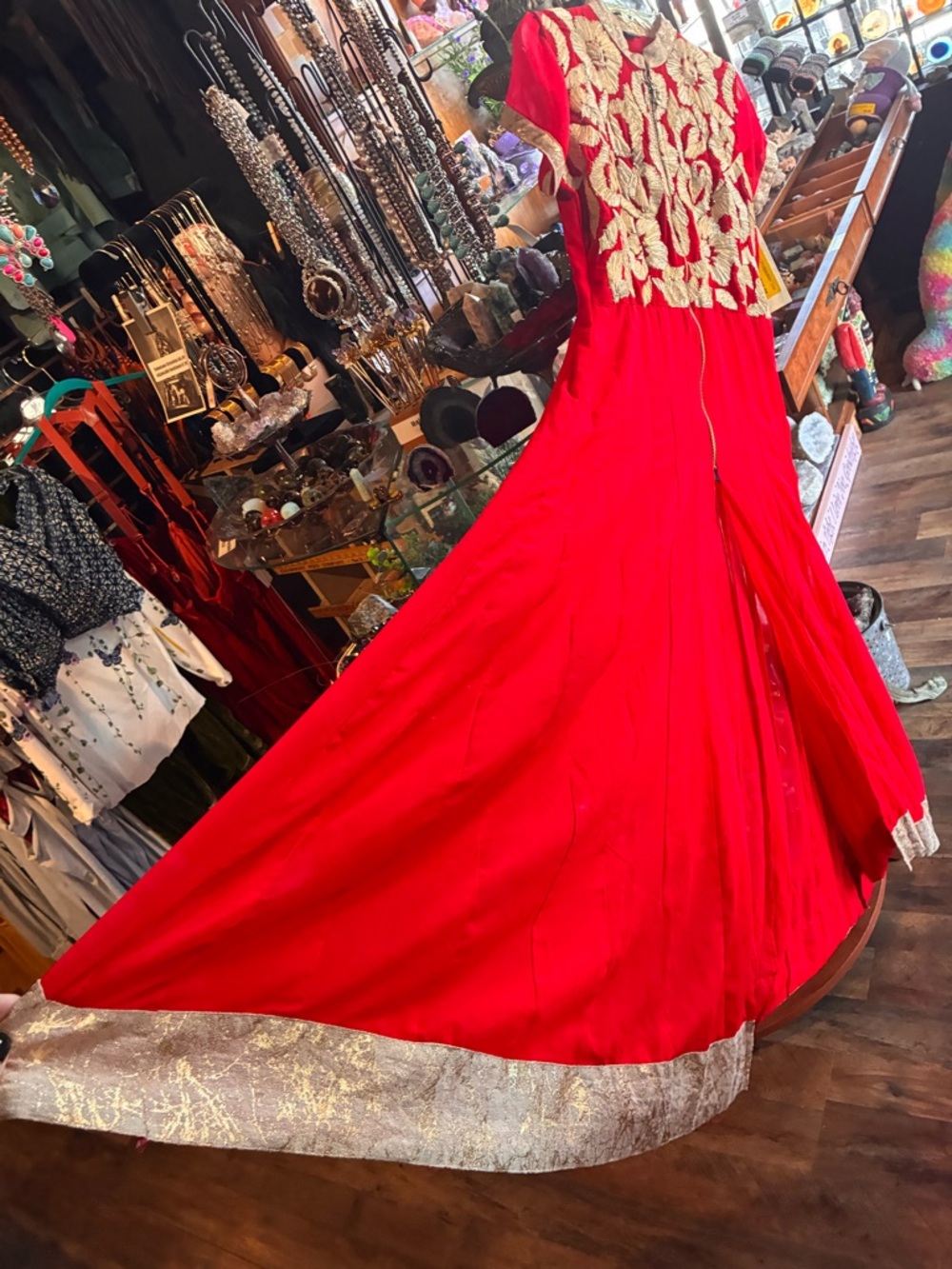Red Embroidered Gold Accent Women’s Dress - Picture 4 of 7
